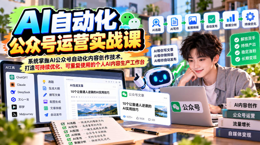 AI自动化公众号运营实战课，系统掌握AI公众号自动化内容创作技术，打造可持续优化、可重复使用的个人AI内容生产工作台-创业资源网