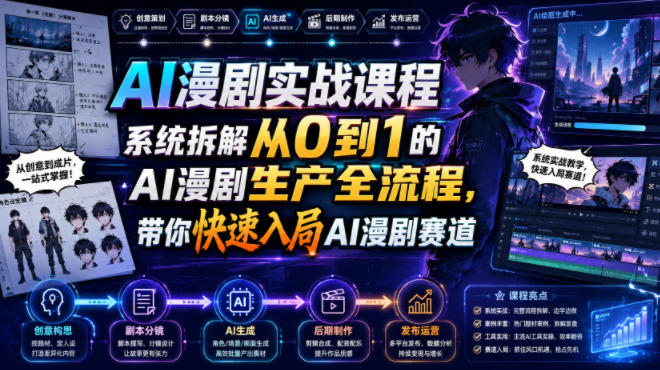 AI漫剧实战课程,系统拆解从0到1的AI漫剧生产全流程,带你快速入局AI漫剧赛道-创业资源网