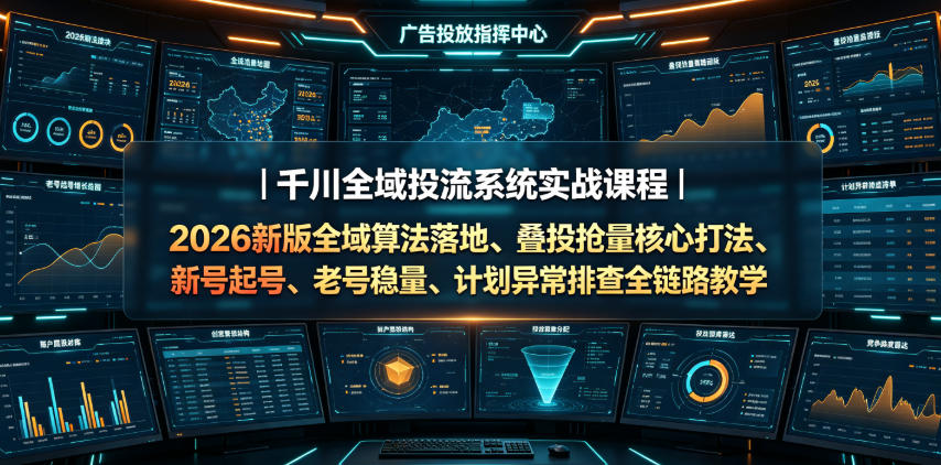 千川全域投流系统实战课程｜2026新版全域算法落地、叠投抢量核心打法、新号起号、老号稳量、计划异常排查全链路教学-创业资源网