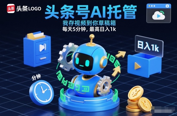 头条号AI托管，我存视频到你草稿箱，每天5分钟，最高日入1k【揭秘】-创业资源网