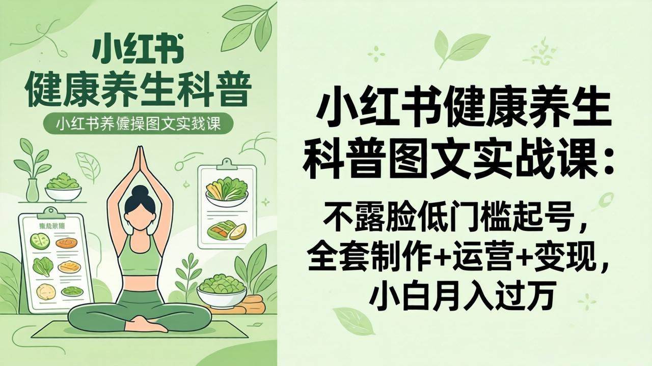 (18033期)2026小红书健康养生科普图文实战课:不露脸低门槛起号,全套制作+运营+变现,小白月入过万-创业资源网
