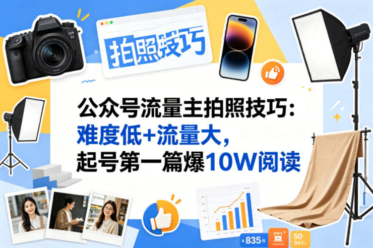 公众号流量主之拍照技巧赛道，难度低+流量大，起号第一篇就爆了10w阅读-创业资源网