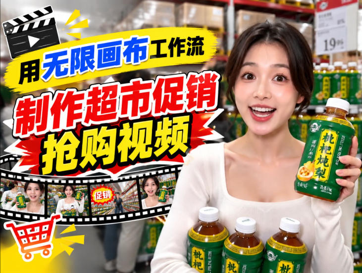 无限画布超市促销抢购视频工作流，一键产出TikTok抖音带货短视频-创业资源网