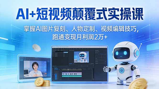 （17454期）AI+短视频颠覆式实操课：掌握AI图片复刻、人物定制、视频编辑技巧，跑通变现月利润2万+-创业资源网