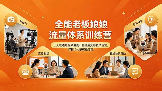 （18187期）全能老板娘流量体系训练营，三天吃透短视频引流、直播成交与私域运营，打造个人IP轻松变现-创业资源网