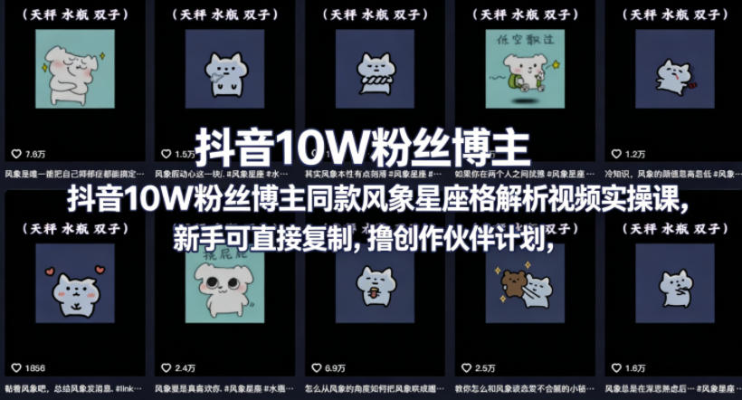 抖音10W粉丝博主同款星座性格解析视频实操课，新手可直接复制，撸创作伙伴计划，分成计划等-创业资源网