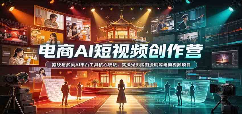 电商AI短视频创作营:剪映与多类AI平台工具核心玩法,实操光影溶图漫剧等电商视频项目-创业资源网