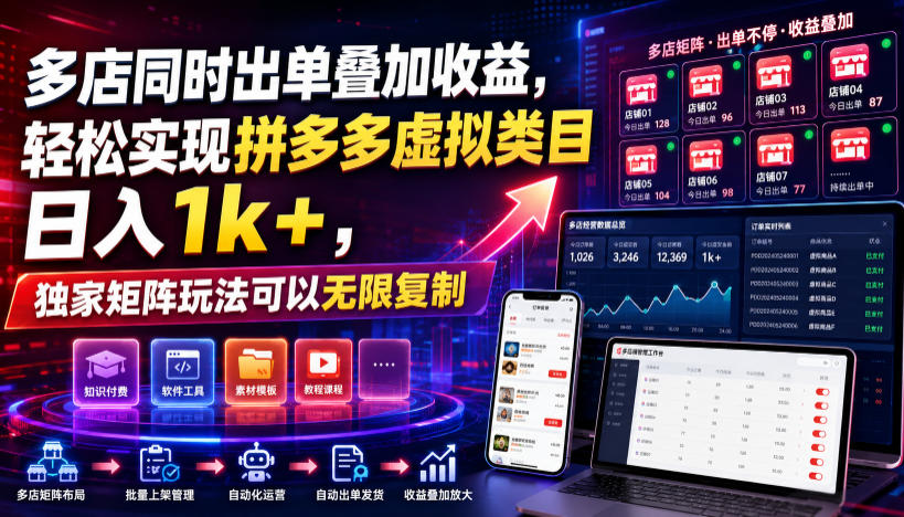 多店同时出单叠加收益，轻松实现拼多多虚拟类目日入1k+，独家矩阵玩法可以无限复制【揭秘】-创业资源网