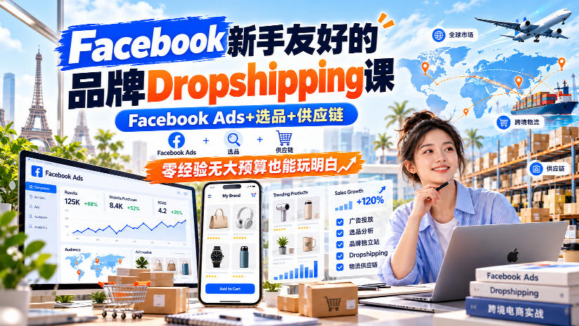 Facebook新手友好的品牌Dropshipping课，Facebook Ads+选品+供应链，零经验无大预算也能玩明白【原创双语字幕】-创业资源网