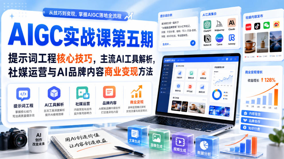 刺猬星球·AIGC实战课第五期，提示词工程核心技巧，主流AI工具解析，社媒运营与AI品牌内容商业变现方法-创业资源网