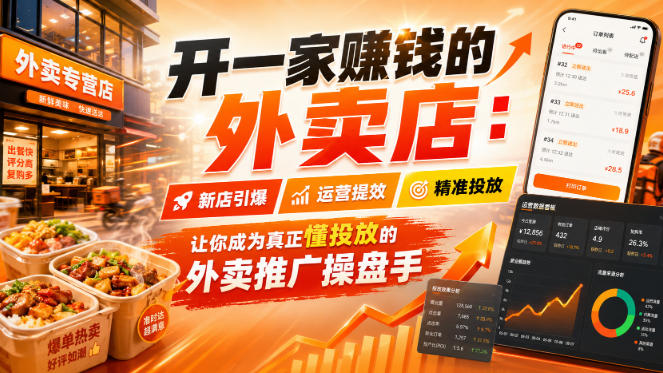 开一家賺钱的外卖店：新店引爆·运营提效·精准投放，让你成为真正懂投放的外卖推广操盘手-创业资源网