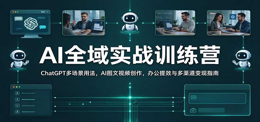 AI全域实战训练营：ChatGPT多场景用法，AI图文视频创作，办公提效与多渠道变现指南-创业资源网