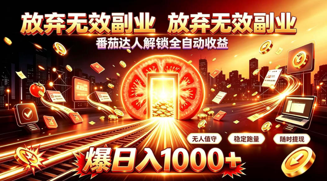 放弃无效副业，番茄达人解锁全自动收益，日入1k+，门槛最低的线上轻资产项目【揭秘】-创业资源网