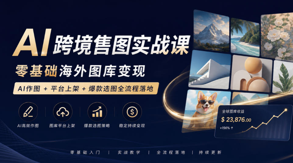 AI跨境售图实战课，零基础海外图库变现，AI作图+平台上架+爆款选图全流程落地-创业资源网