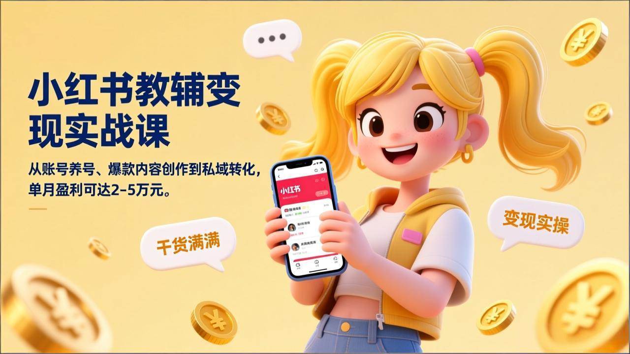 （17334期）小红书教辅变现实战课，从账号养号、爆款内容创作到私域转化，单月盈利可达2-5万元-创业资源网