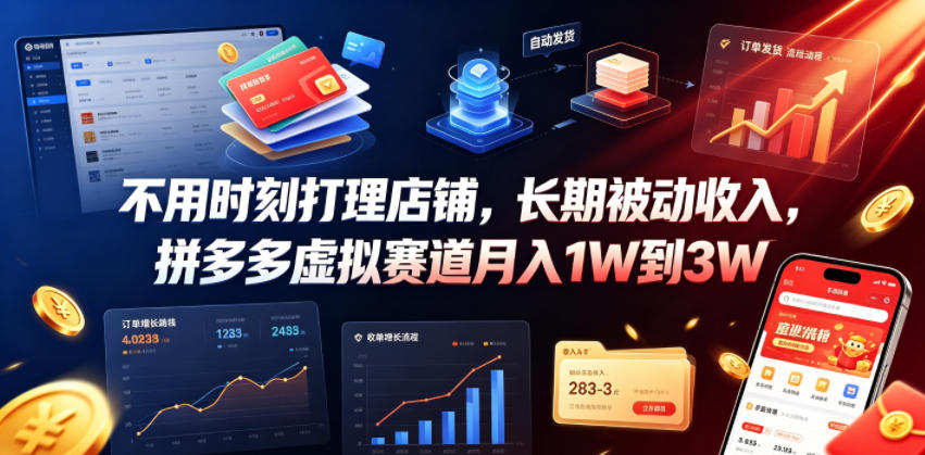不用时刻打理店铺，长期被动收入，拼多多虚拟赛道月入1W到3W【揭秘】-创业资源网