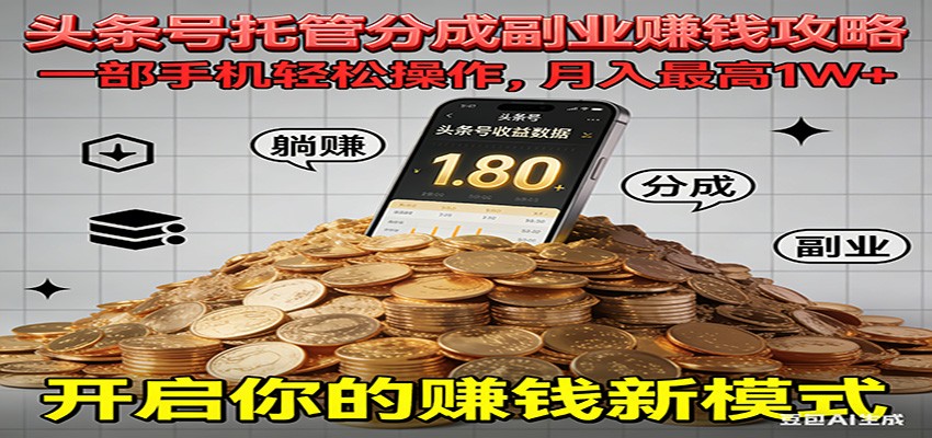 全程托管今日头条，一部手机就可以开干，最高躺赚1W+-创业资源网