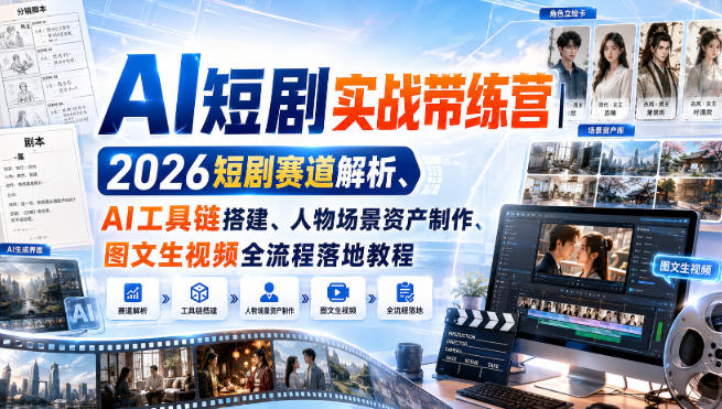 AI短剧实战带练营｜2026短剧赛道解析、AI工具链搭建、人物场景资产制作、图文生视频全流程落地教程-创业资源网