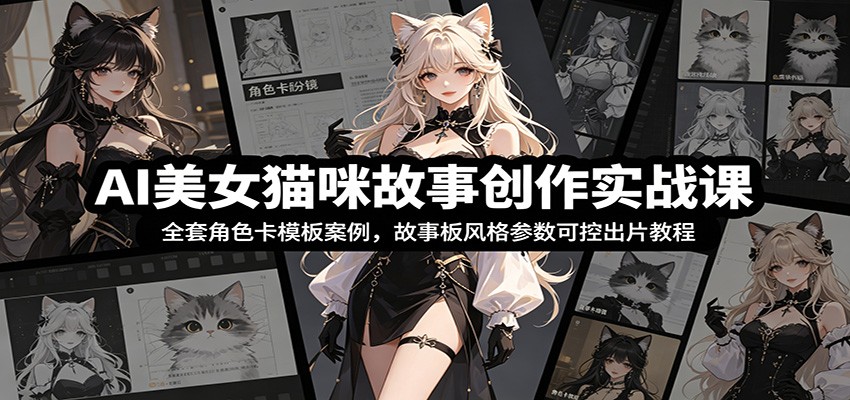 AI美女猫咪故事创作实战课：全套角色卡模板案例，故事板风格参数可控出片教程-创业资源网