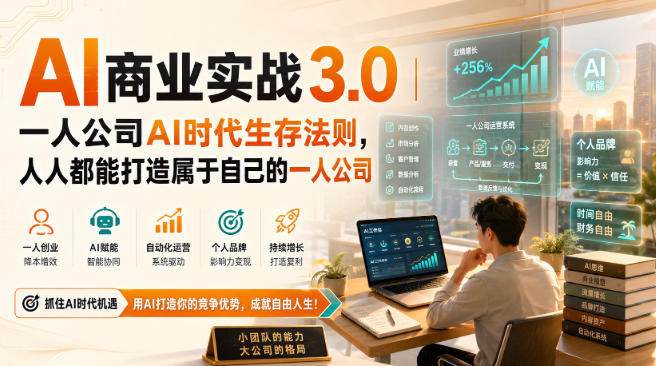 AI商业实战3.0｜一人公司AI时代生存法则，人人都能打造属于自己的一人公司-创业资源网