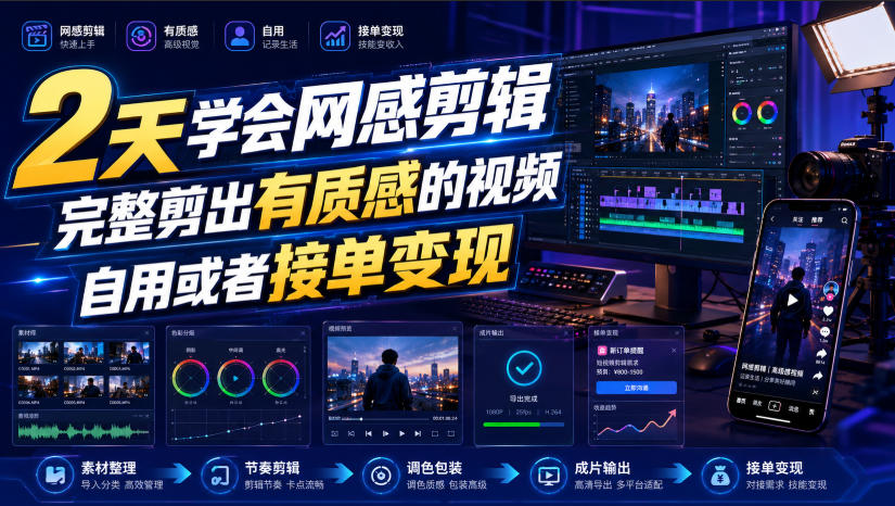 2天学会网感剪辑，完整剪出有质感的视频，自用或者接单变现-创业资源网