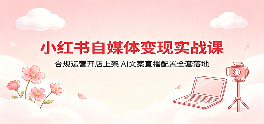 小红书自媒体变现实战课：合规运营开店上架，AI文案直播配置全套落地-创业资源网