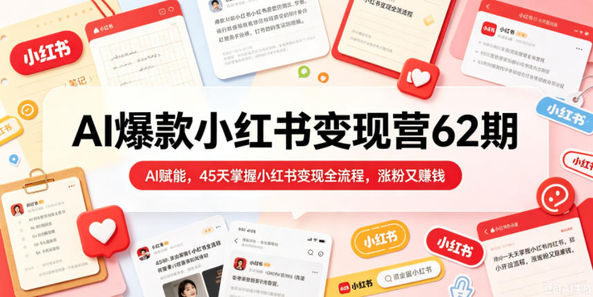 AI爆款小红书变现营62期2026年5月,AI赋能,45天掌握小红书变现全流程,涨粉又賺钱-创业资源网