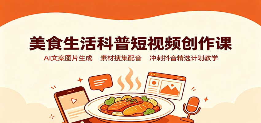 美食生活科普短视频创作课：AI文案图片生成，素材搜集配音，冲刺抖音精选计划教学-创业资源网