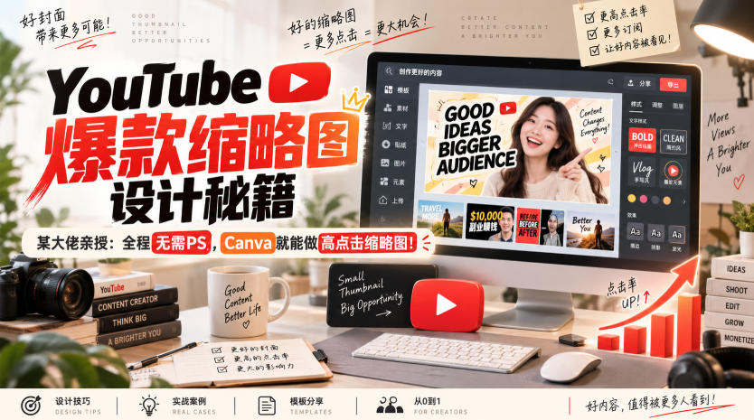 YouTube爆款缩略图设计秘籍，某油管大佬（610万订阅者）亲授，全程无需PS，Canva就能做高点击缩略图！【原创双语字幕】-创业资源网