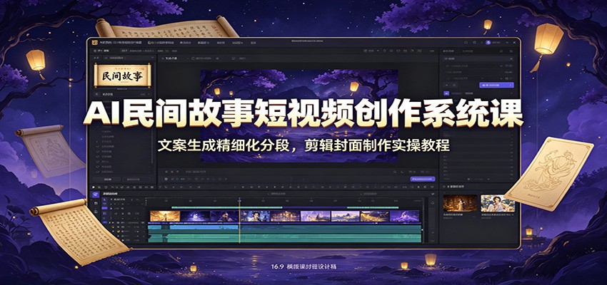 AI民间故事短视频创作系统课：文案生成精细化分段，剪辑封面制作实操教程-创业资源网