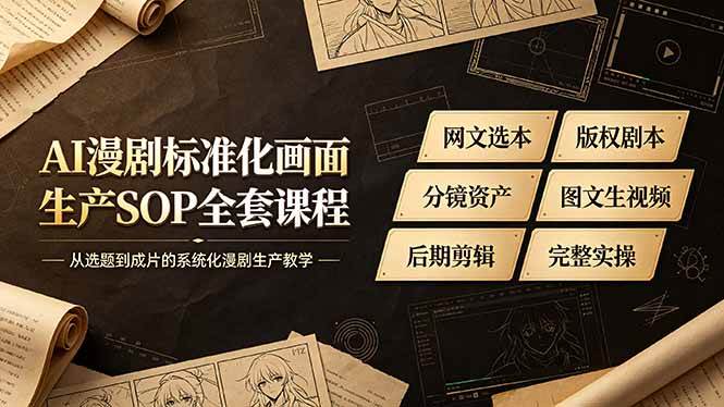 （19199期）AI漫剧标准化画面生产SOP全套课程，网文选本版权剧本分镜资产全覆盖，图文生视频后期剪辑完整实操教学-创业资源网
