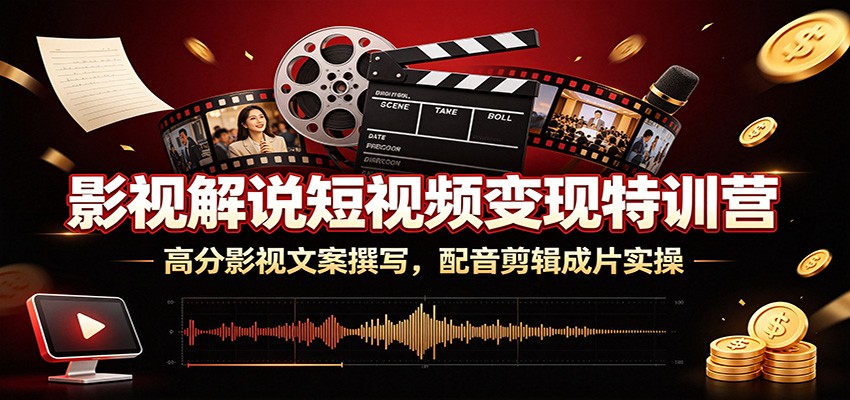 影视解说短视频变现特训营：高分影视文案撰写，配音剪辑成片实操-创业资源网