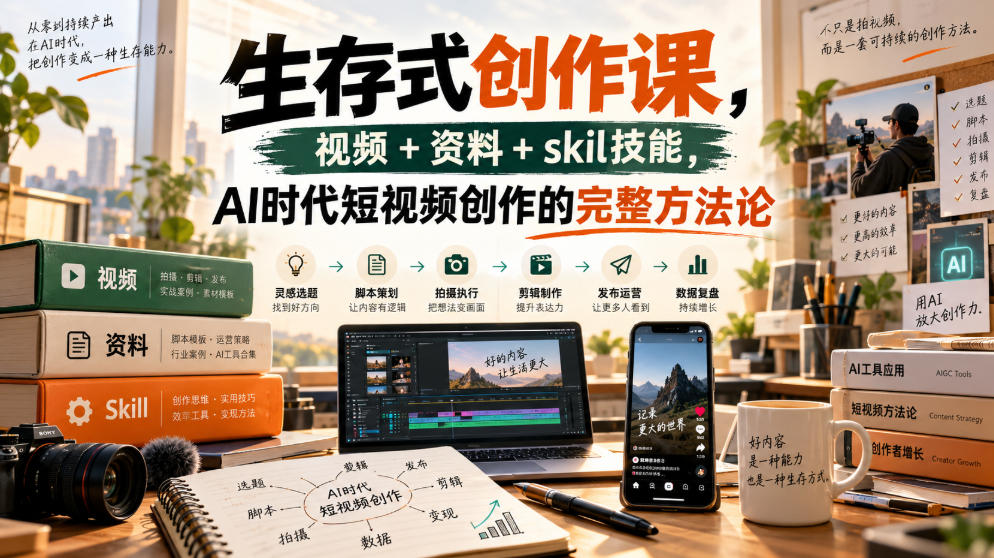 生存式创作课，视频+资料+skil技能，ai时代短视频创作的完整方法论-创业资源网
