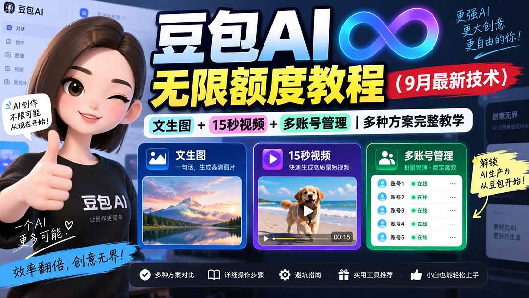（20288期）豆包AI无限额度教程（9月最新技术）｜文生图+15秒视频+多账号管理｜多种方案完整教学-创业资源网