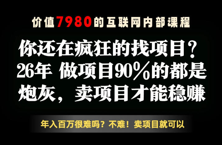 26年请不要疯狂的找项目了，卖项目远比你想象的暴利，你也可以月入10W+【揭秘】-创业资源网
