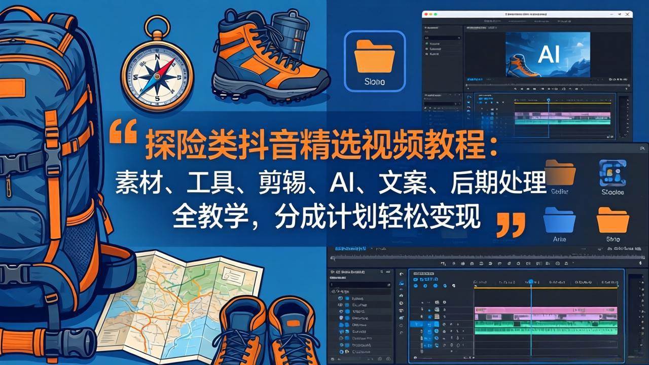 (17994期)探险类抖音精选视频教程:素材、工具、剪辑、AI、文案、后期处理全教学,分成计划轻松变现-创业资源网