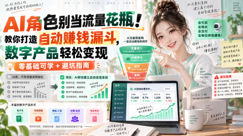AI角色别当流量花瓶！教你打造自动賺钱漏斗，数字产品轻松变现（零基础可学+避坑指南）【原创双语字幕】-创业资源网