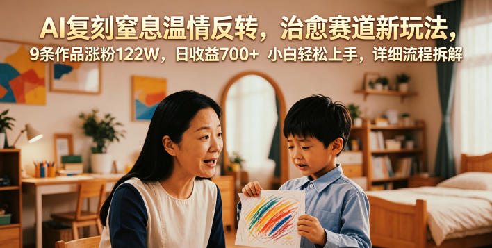 AI复刻窒息温情反转，治愈赛道新玩法，9条作品涨粉122W，日收益700+ 小白轻松上手，详细流程拆解-创业资源网