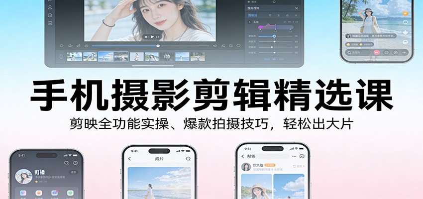 手机摄影剪辑精选课:剪映全功能实操、爆款拍摄技巧,轻松出大片-创业资源网
