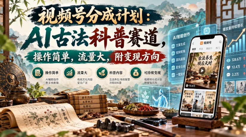 视频号分成计划：AI古法科普赛道，操作简单，流量大，附变现方向-创业资源网
