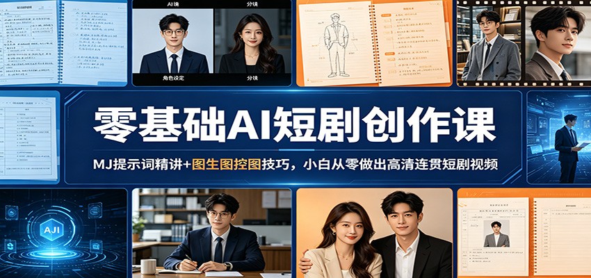 零基础AI短剧创作课：MJ提示词精讲+图生图控图技巧，小白从零做出高清连贯短剧视频-创业资源网