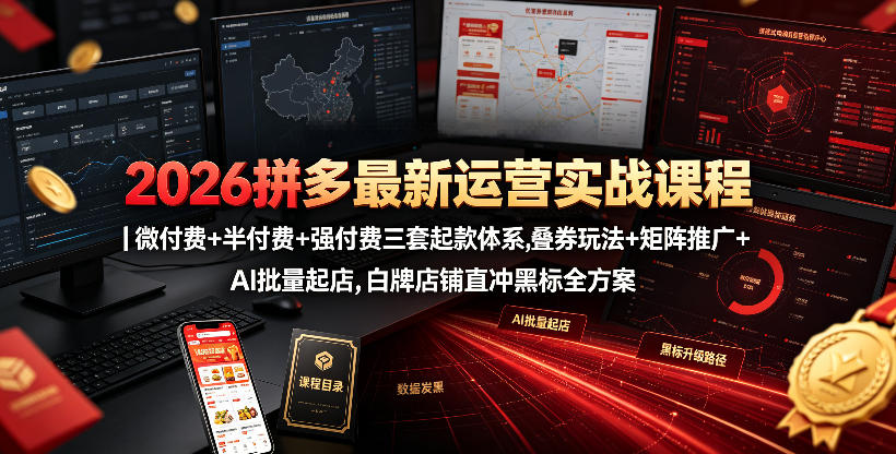 2026拼多多最新运营实战课程｜微付费+半付费+强付费三套起款体系，叠券玩法+矩阵推广+AI批量起店，白牌店铺直冲黑标全方案-创业资源网