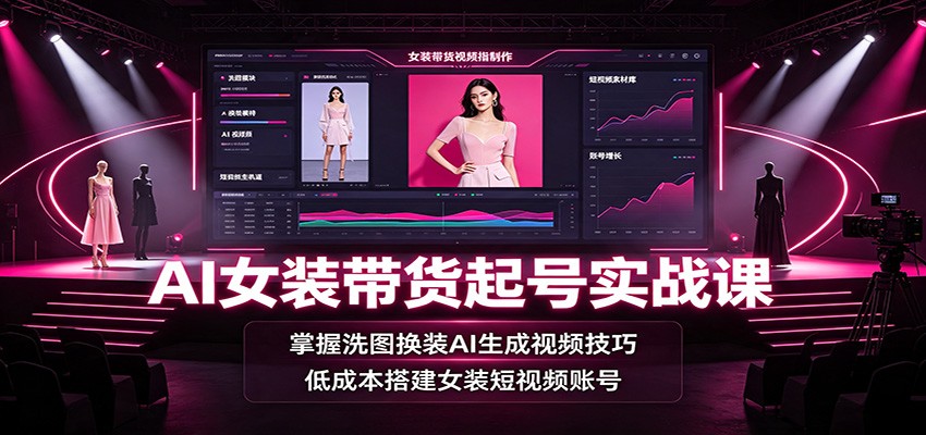 AI女装带货起号实战课：掌握洗图换装AI生成视频技巧，低成本搭建女装短视频账号-创业资源网