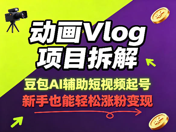 动画Vlog项目拆解，豆包AI辅助短视频起号，新手也能轻松涨粉，43条作品涨粉8.3W-创业资源网