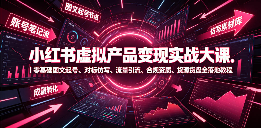 小红书虚拟产品变现实战大课｜零基础图文起号、对标仿写、流量引流、合规资质、货源货盘全落地教程-创业资源网