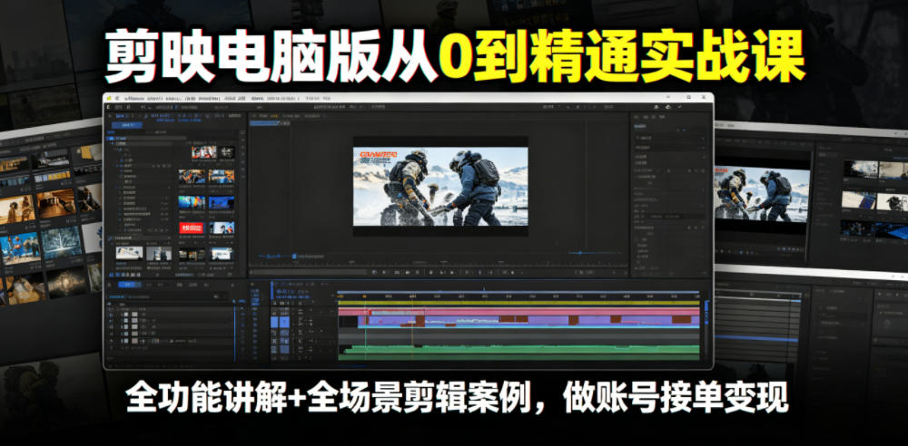 剪映电脑版从0到精通实战课，全功能讲解+全场景剪辑案例，做账号接单变现-创业资源网