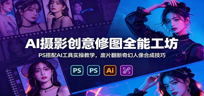 AI摄影创意修图全能工坊：PS搭配AI工具实操教学，废片翻新奇幻人像合成技巧-创业资源网