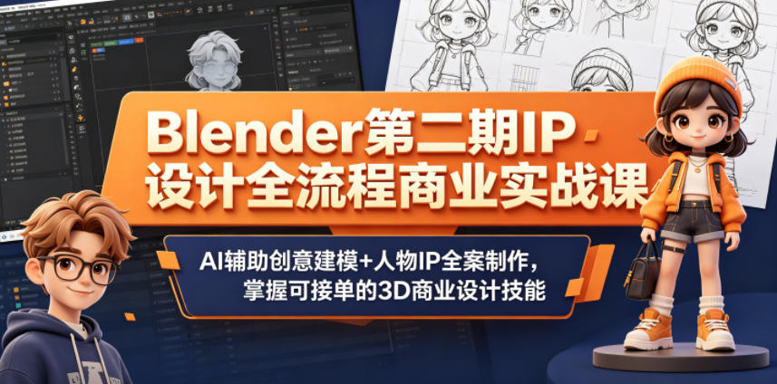 Blender第二期IP设计全流程商业实战课，AI辅助创意建模+人物IP全案制作，掌握可接单的3D商业设计技能-创业资源网