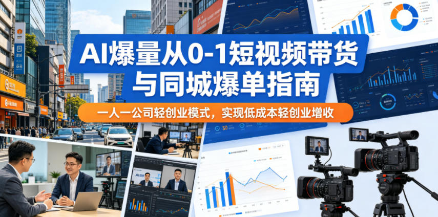 AI爆量从0-1短视频带货与同城爆单指南，一人一公司轻创业模式，实现低成本轻创业增收-创业资源网