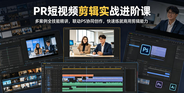 PR短视频剪辑实战进阶课,多案例全技能精讲,联动PS协同创作,快速练就商用剪辑能力-创业资源网